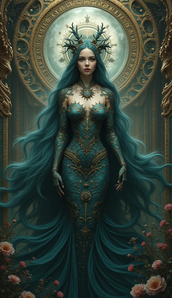 Superrealisticart , Like a dream, mystery, Symbolic, complicated, detailed, (Gothic,very beautiful:1.4), (masterpiece, best quality:1.4) , Nicolas Samori style, Mermaid goddess-like beautiful costume