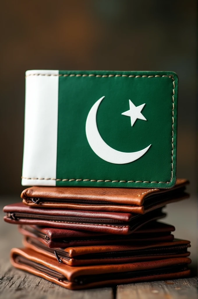Create a picture of Pakistani flag putting on wallets. Ratio should be 1080 X 1080