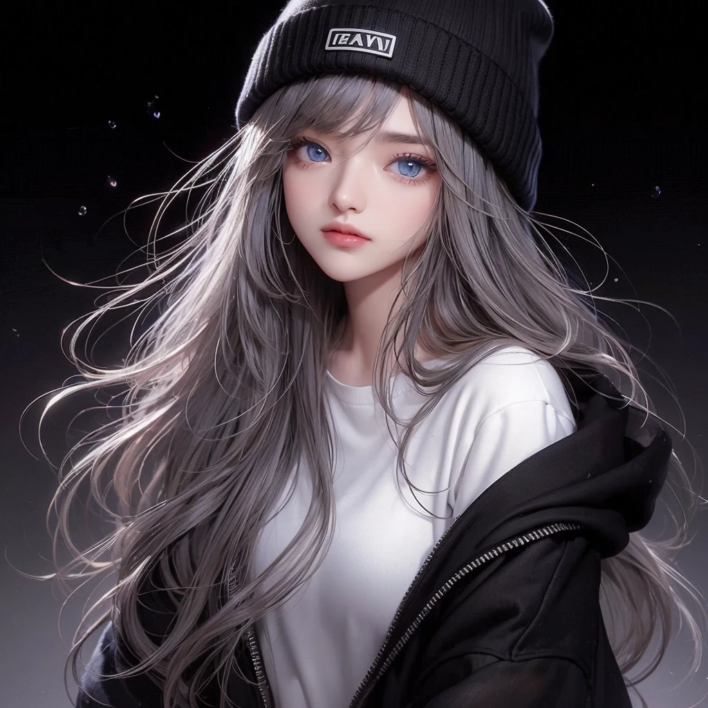 masterpiece, highest quality, Super detailed, Facing the camera, Super detailed, Realistic, Sharp features, Very detailed, Sharp focus, Perfect Face, Perfect Face, Perfect symmetrical perfect eyes, Perfect Plump Lips, Flexible female form, cinematic, Film Light, Super detailed, hyper Realistic, masterpiece, Atmospheric, High resolution, Vibrant, Dynamic Studio Lighting, ((Dark Background)), The expression when enduring pleasure, Straight bangs, Blue eyes,Black sweater, Cowboy Shot,turtleneck、first round、Sexually aroused expression、Accessories on the chest、Clothes with cuts