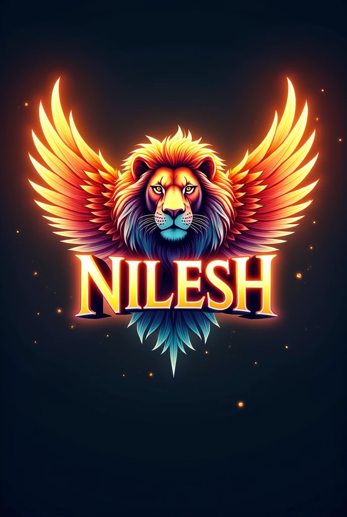 Name with Indiaflag designs with wing and lion face in the middle
NILESH name in style font luminous
