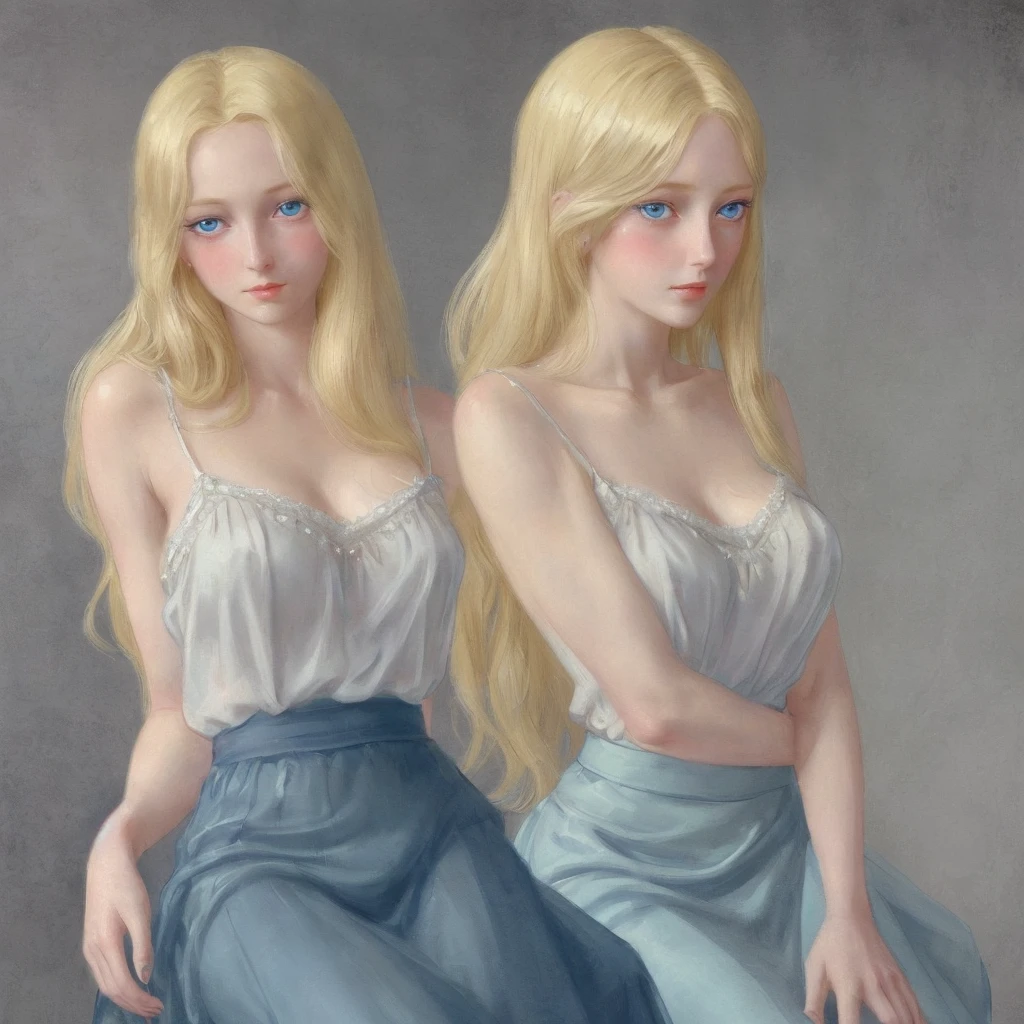 5 girls,Group long blonde hair, blue eyes,Hanging eye 1930s European style, high quality, full-body shot, , Big breasts, beauty的腿, Shoulderless blouse translucent skirt , delicate eyes, Delicate lips, Extremely detailed face, long eyelashes, Elegant, beautiful, beauty, charming, Exquisite, Realism, 8k, best quality, masterpiece, Shy look anatomically correct, accurate, high detail, Very long hair, Blushing,