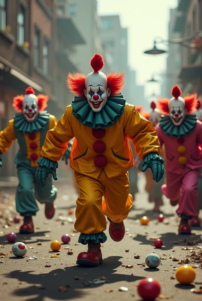 Clowns fleeing from a real-life explosion