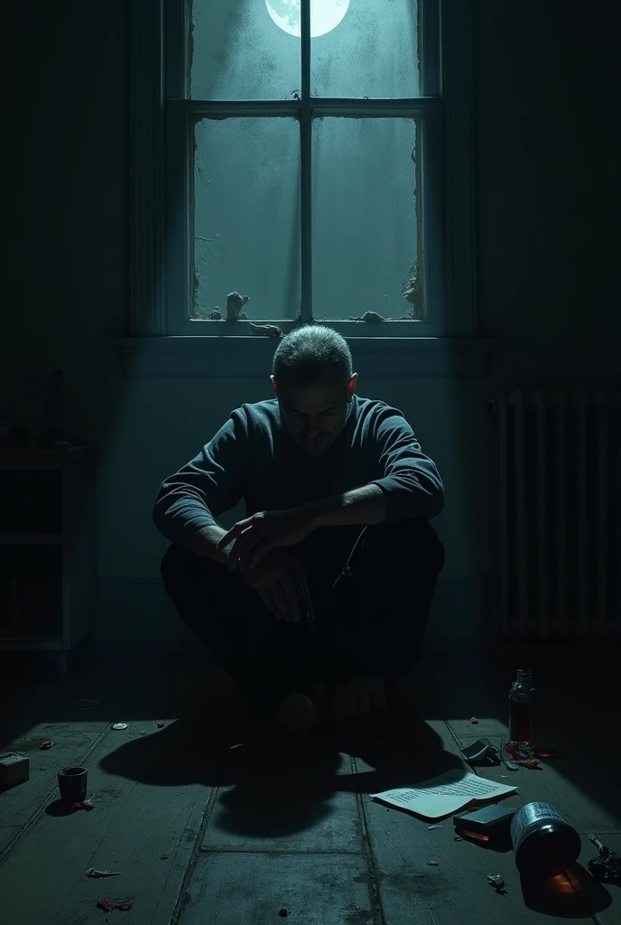 Plz generate a picture 
A man suciding in a dark room 
