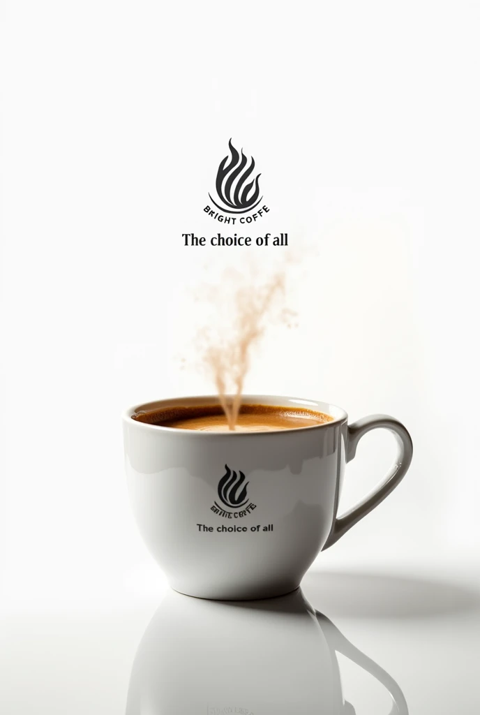Let coffee photo
Back ground white
Writer colour black
Logo Name: "Bright Coffee "
Moto Name: "The choice of all"