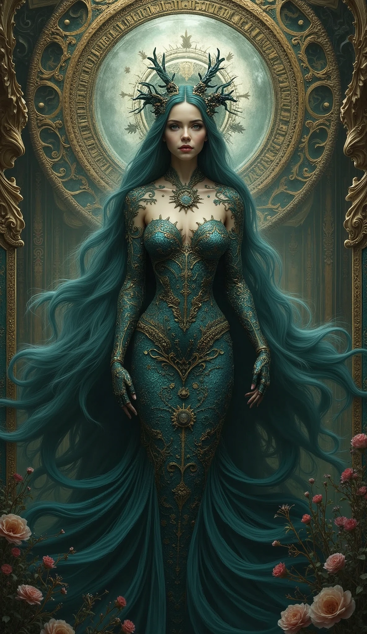 Superrealisticart , Like a dream, mystery, Symbolic, complicated, detailed, (Gothic,very beautiful:1.4), (masterpiece, best quality:1.4) , Nicolas Samori style, Mermaid goddess-like beautiful costume