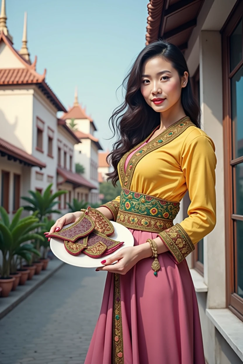 Hand on plate with Myanmar outfit 