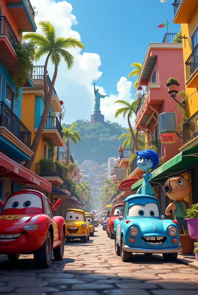 Créer une image mélangeant a la fois les dessins animés Cars, Vice Versa et Rio
