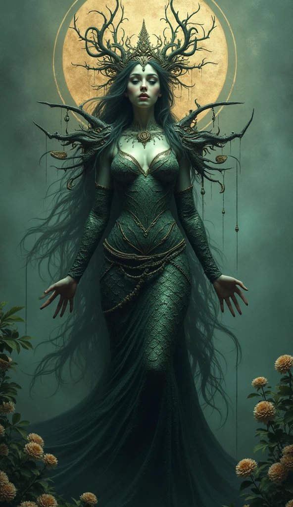 Superrealisticart , Like a dream, mystery, Symbolic, complicated, detailed, (Gothic,very beautiful:1.4), (masterpiece, best quality:1.4) , Nicolas Samori style, Mermaid goddess-like beautiful costume
