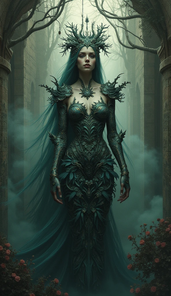 Superrealisticart , Like a dream, mystery, Symbolic, complicated, detailed, (Gothic,very beautiful:1.4), (masterpiece, best quality:1.4) , Nicolas Samori style, Mermaid goddess-like beautiful costume
