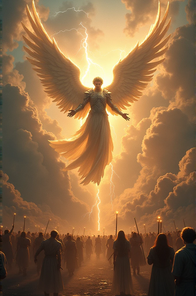 Create an image of the Battle in heaven between the angels of God and the angel of Lucifer