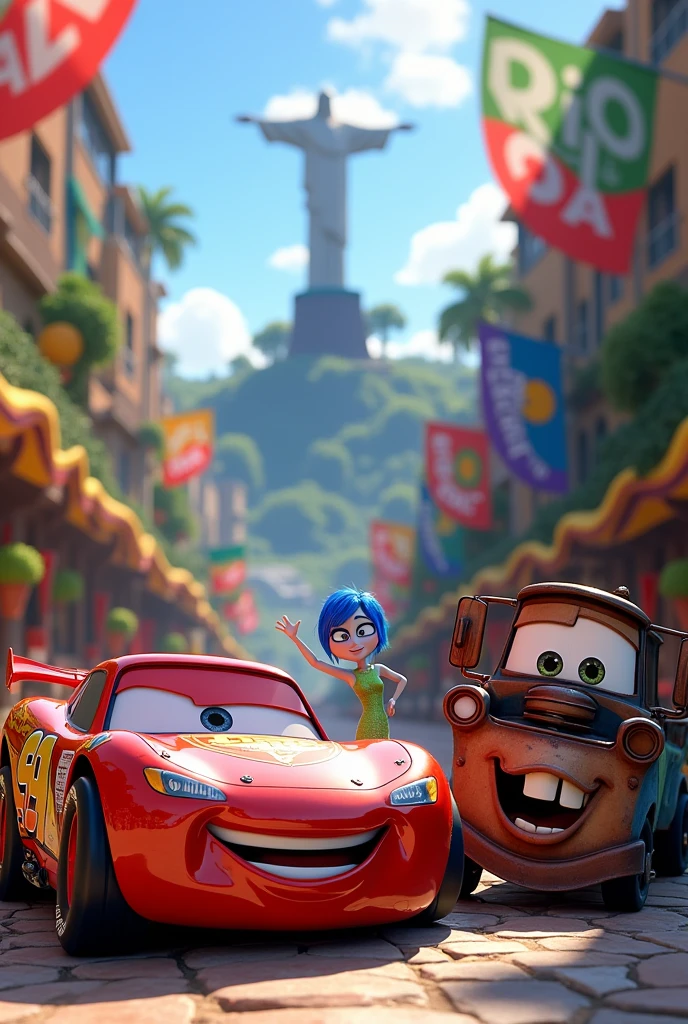 Créer une image mélangeant a la fois les dessins animés Cars, Vice Versa et Rio, fait un truc réaliste, que je pourrai être capable de redessiner