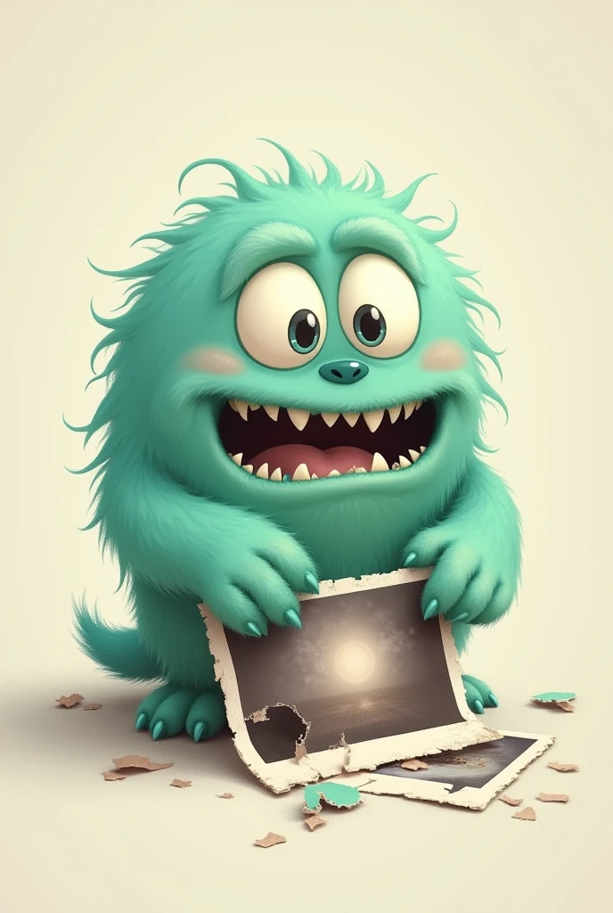 Cute monster hand tearing a photo