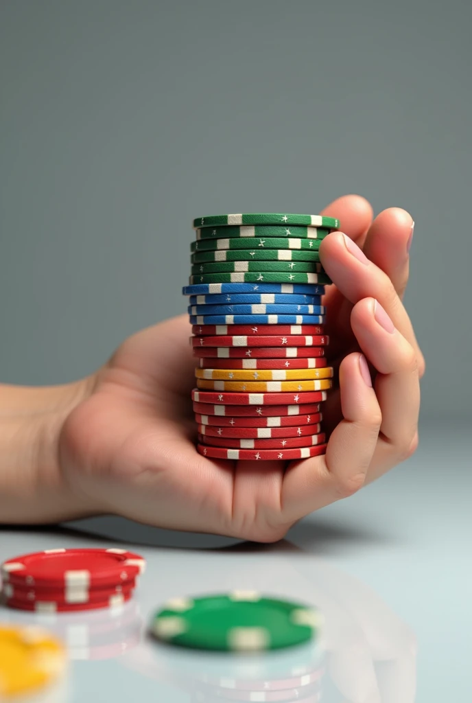 A hand holding a pile of poker chips