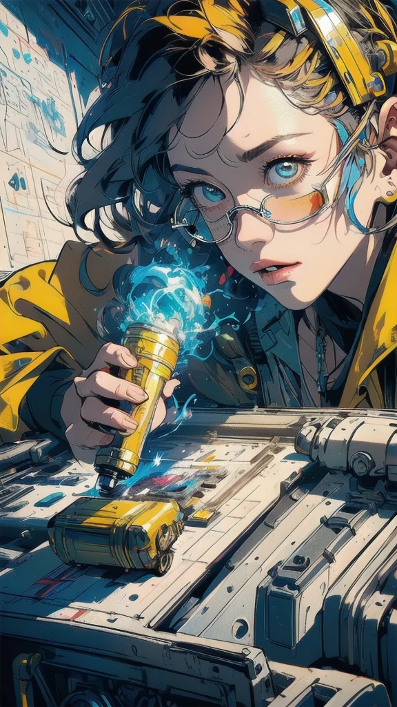 (((masterpiece, highest quality))),(((solo:1.2))),(((1girl:1.2))),32k wallpaper, very detailed, poster, vintage science fiction,(((((geometric cinematic movie poster))))), (bauhaus), shape,(((abstract))),(mid century modern),movie poster,(((((portfolio))))),(((((Close-up))))),(((((bust up))))),((((more various angle)))),(((highlight))),((((heterochromia)))),(((complete. detailed face))),(((Extremely talented))),(((((most complecated machine))))),(((((unlimited mechanic Workaholic))))),(((Absolutely detailed Mighty machines background))),(((Geiger counter))),(((Beautiful vibrant color scheme))),
