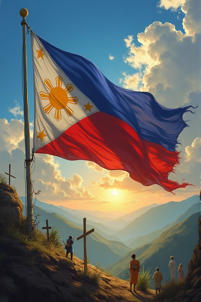 make me a philippine flag background and each side is every religions in philippines