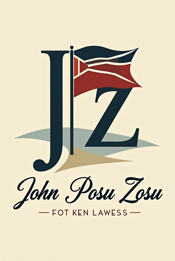 Design a business label featuring a flag as the central element. The flag should prominently display the letters "JPZ" in a bold, distinctive font. Under the letters "JPZ" inscribe the word "John Posu Zosu" in italics cursive writing. The design should convey professionalism and strength, with a color scheme and style that aligns with the business’s identity. Consider incorporating elements that complement the flag, such as a modern or classic border, to enhance the overall appearance and ensure the label is both eye-catching and memorable.