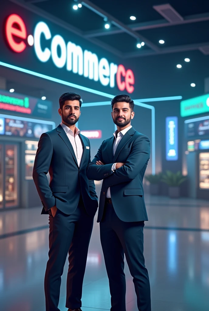 I want to create a 3d picture that has my channel name (E-commerce With Faisal Qureshi) and a very nice logo and a businessman and very handsome boy in this picture This picture background world E-commerce institute.