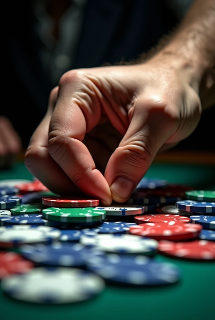 Hand grabbing a pile of poker chips