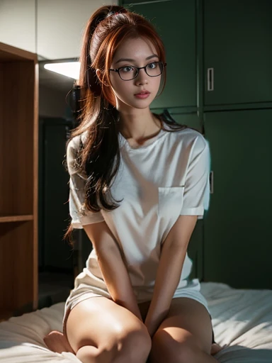 (1girl:1.3), Masterpiece, Best quality, amazing beauty, 4K, absurdres, finely detail, super detailed eye, perfect anatomy, official art, cinematic lighting, BREAK, bedroom, silky long hair, black hair, super shiny detailed brown eyes, Looking at Viewer(camera), closed-mouth smile, shy face, BREAK , big breasts, white skin, sitting bed in bedroom, BREAK , (Short-sleeved shirt:1.2), BREAK,()
