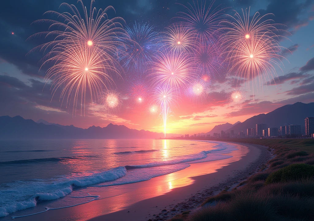 beautiful Fireworks、528Hz , deep sleep , ocean , buzzer , fireworks Sunshine Beach Waves Breeze Ocean Sunset Heat,abstracted，scenic，Dazzle，a color，sci-fy，buliding，scenecy，cosmos，galactic，lake，City，lawns，mountain ranges，the setting sun，baiyun，blue-sky，psychedelia，big breasts beautiful，shock，lamplight