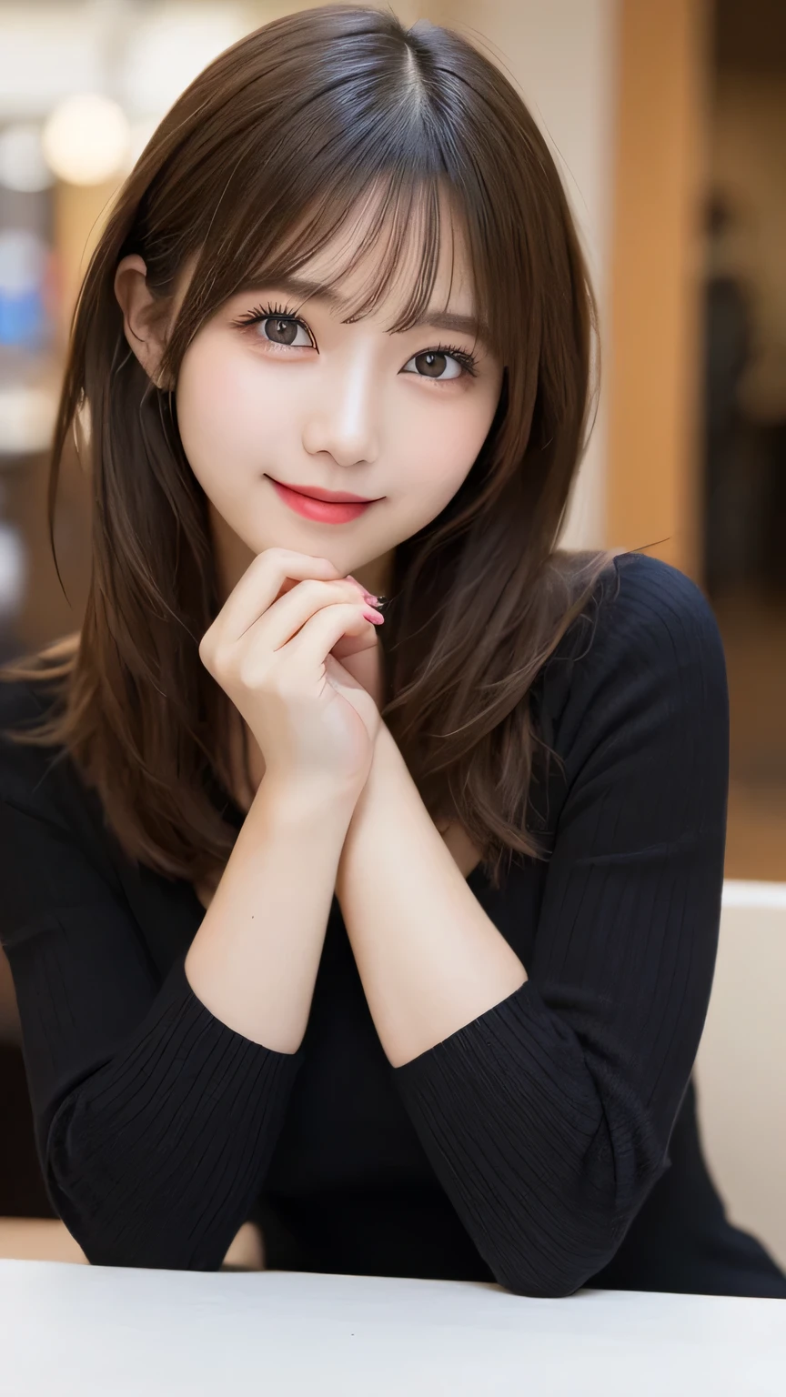 Tabletop, Highest quality, figure, Very detailed, In detail, High resolution, 8k wallpaper, Perfect dynamic composition, Beautiful attention to detail, Cold winter clothes,Medium Hair,Small Breasts Natural Color Lip, Bold sexy pose,smile,Harajuku、20-year-old girl、cute、sexy shot looking at camera