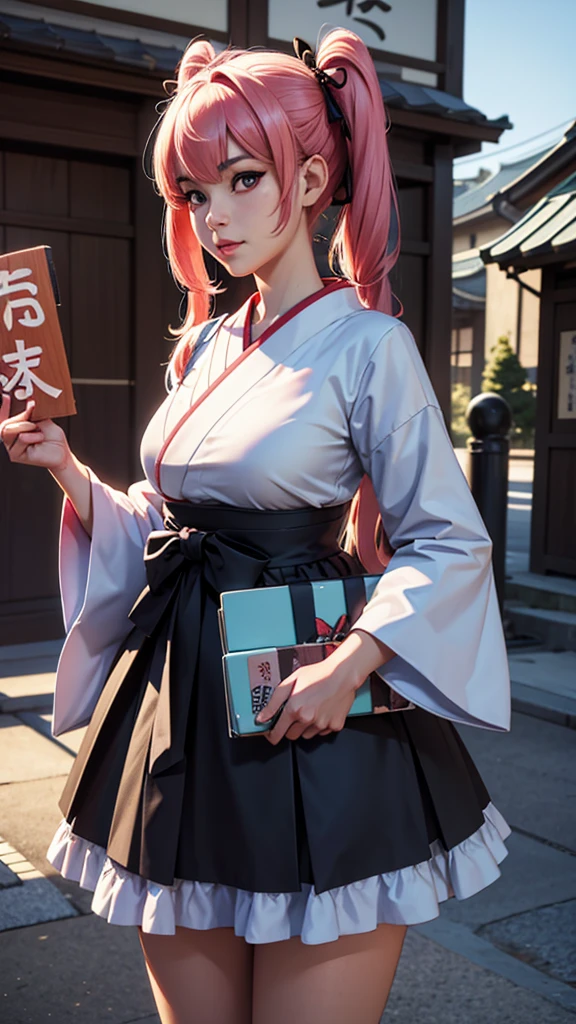 japanese, ta lasts, holding a sign, written: 300 subscribers, 4k, HdR, UHD, 3D