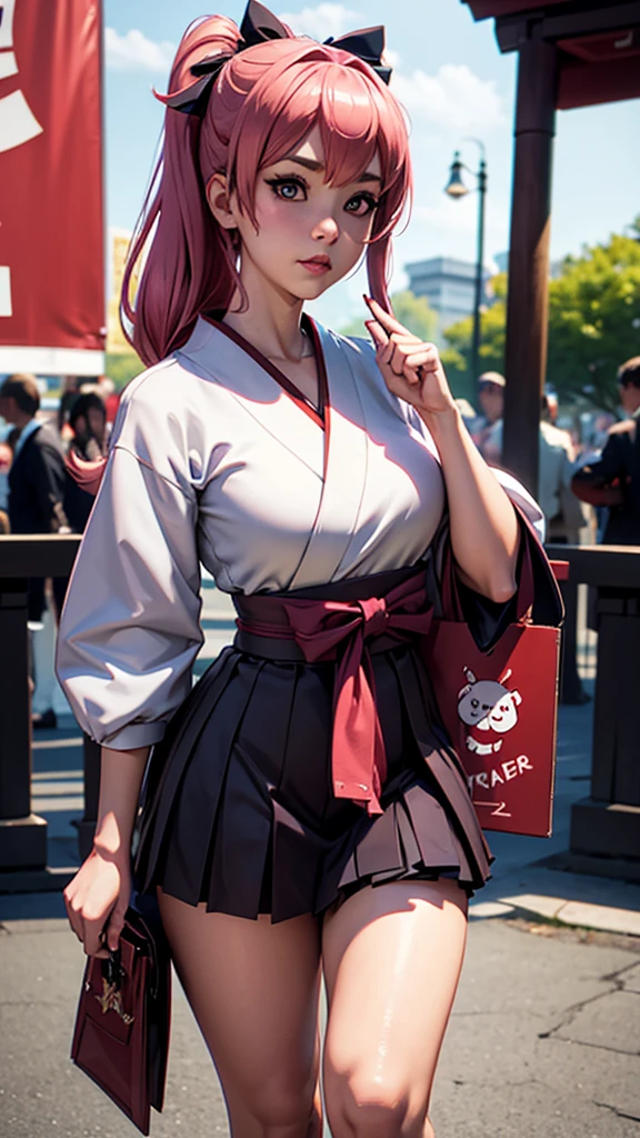 japanese, lolita lasts, holding a sign, written: 300 subscribers, 4k, HdR, UHD, 3D