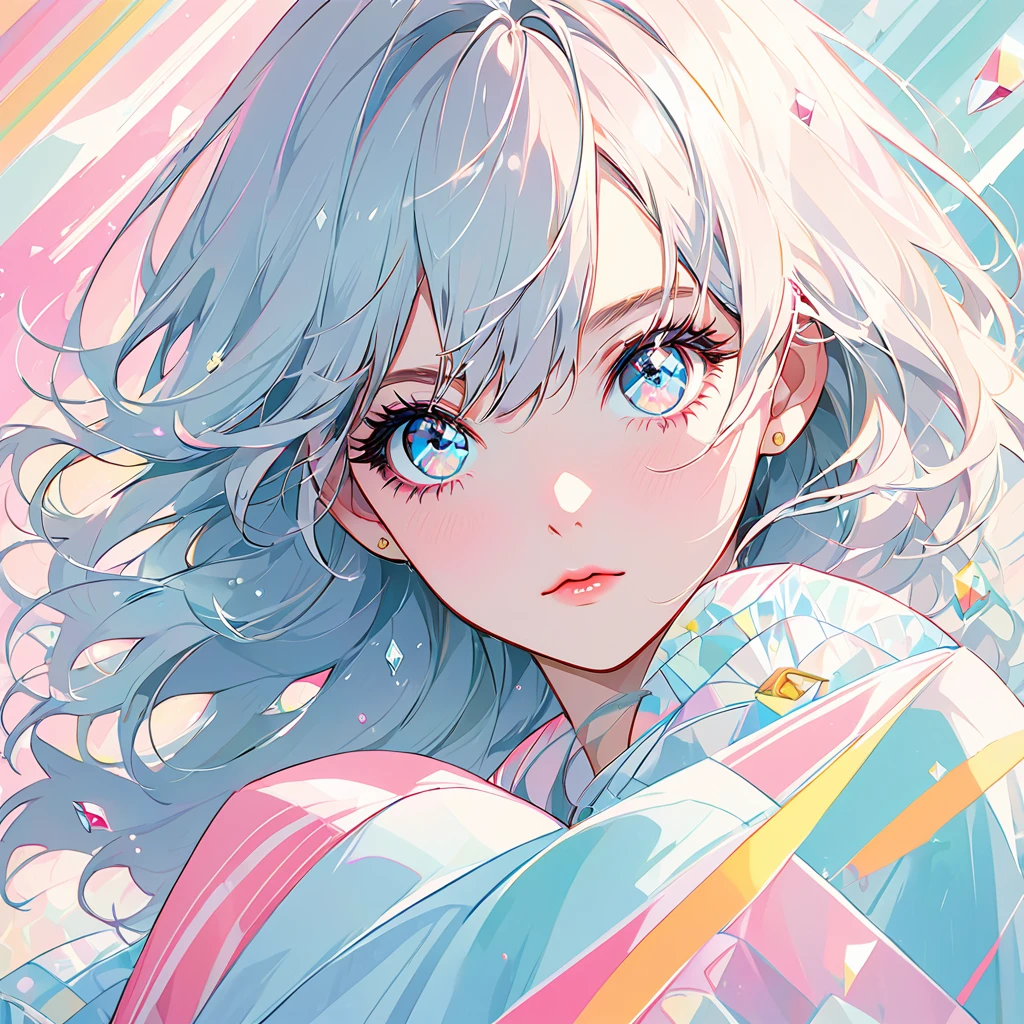 Eyes are diamonds"In pale colors,Like a 80's Jpop record jacket design.