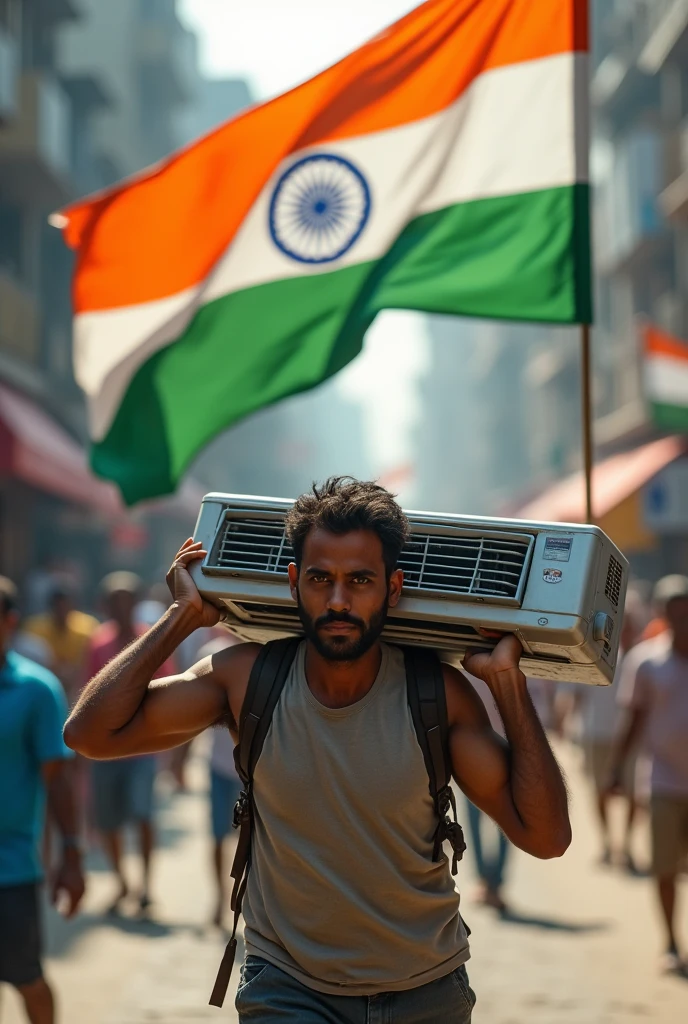 A Man with Air Conditioner on His Shoulder
And Tiranga 15Augest india