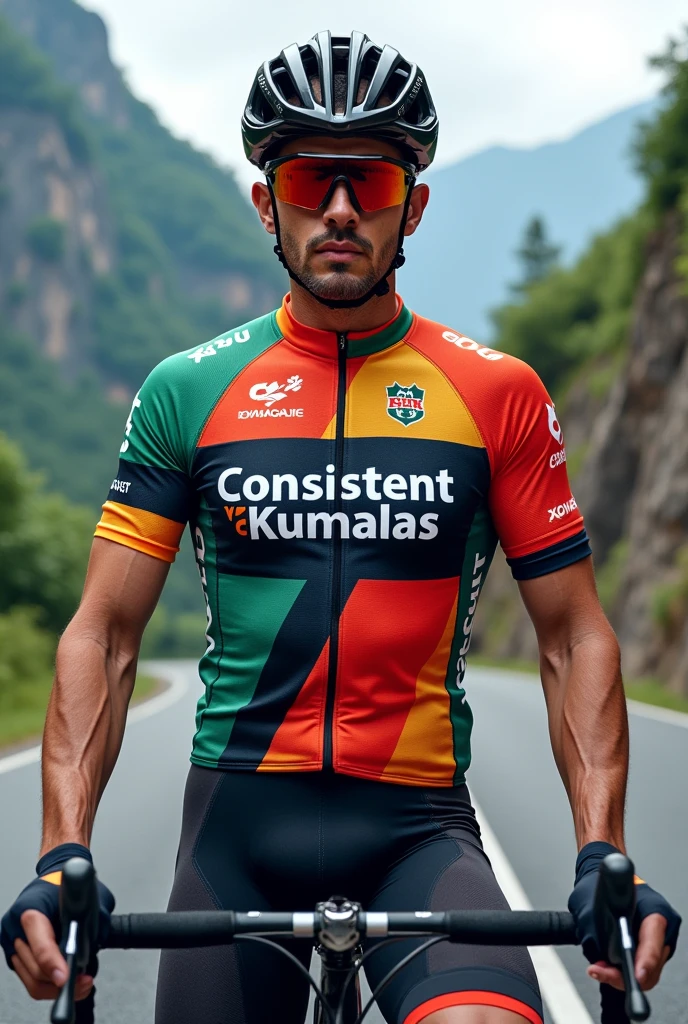 Create a cycling jersey and put the name of team the name of the team is consistent kumalas 