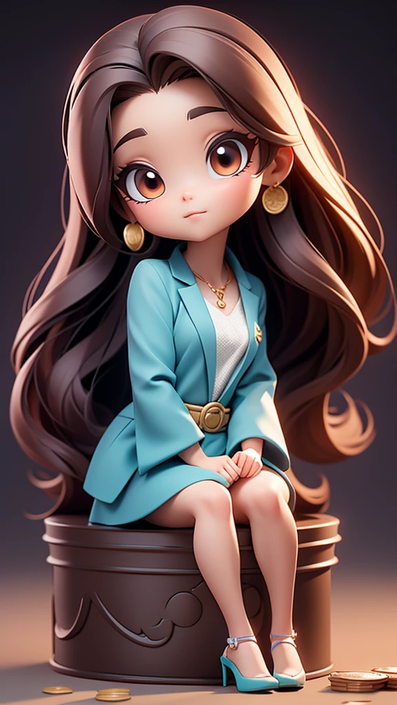 Not too Tall Beautiful vivian with smooth long straight hair sitting and putting coins should be around her in a saving box.
3d cartoon clear and matured