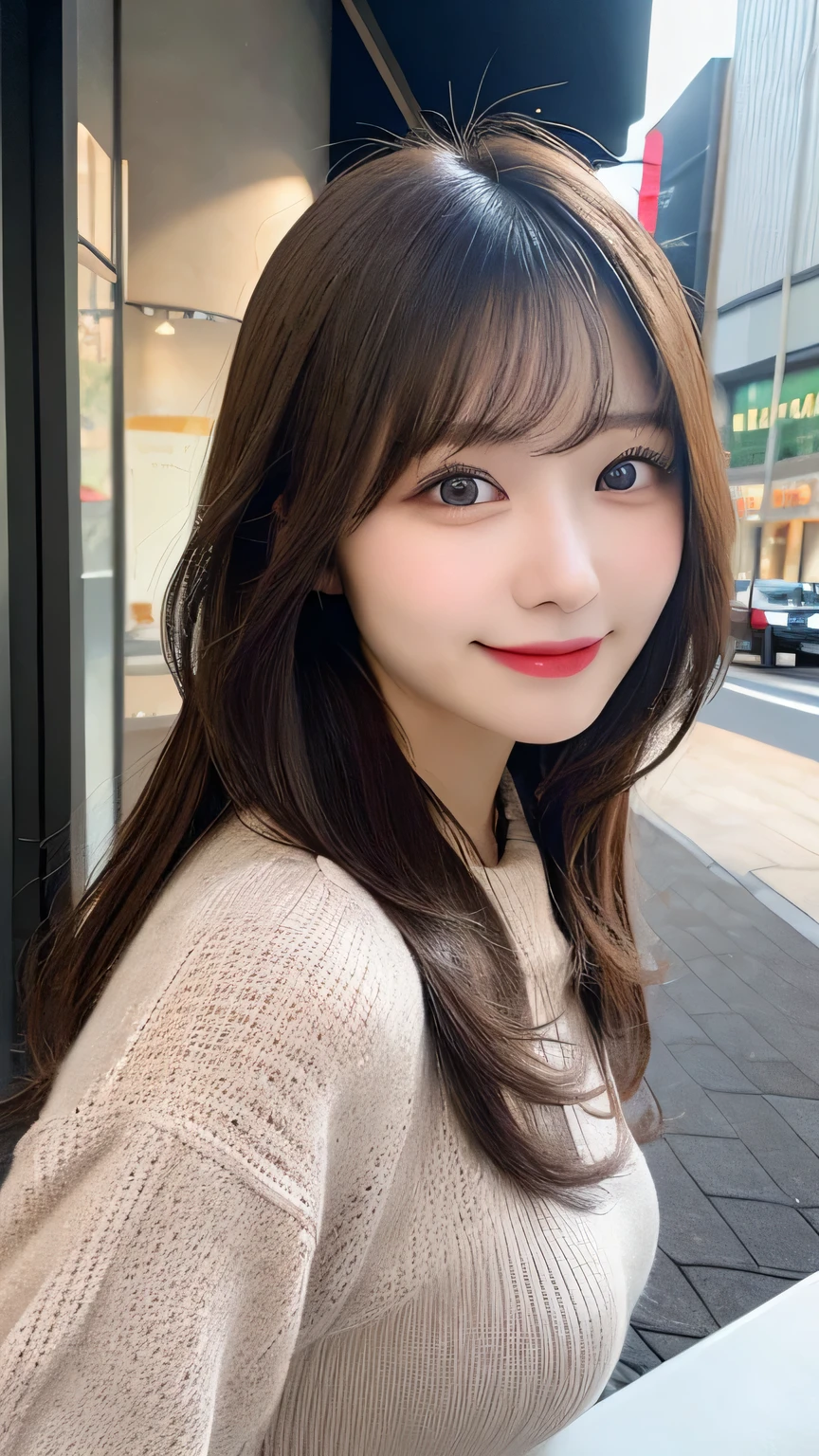 Tabletop, Highest quality, figure, Very detailed, In detail, High resolution, 8k wallpaper, Perfect dynamic composition, Beautiful attention to detail, Cold winter clothes,Medium Hair,Small Breasts Natural Color Lip, Bold sexy pose,smile,Harajuku、20-year-old girl、cute、sexy shot looking at camera