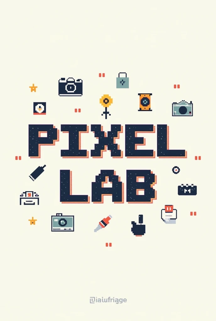 Title Pixel lab in pixelated font with good photography icons