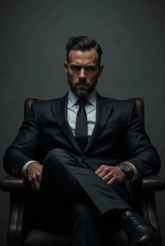 A sigma men sitting on a chair giving death stare