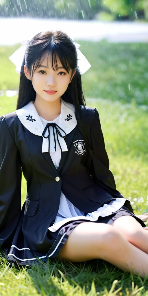((64k，Ultra-high resolution，Ultra high quality，masterpiece，Hyperrealistic，Young and adorable, beautiful, young, adorable，〜20 year old girl，young woman，Full body photo，Full body angle，Whole Body Ezbian，Surreal，Very detailed:1.3，Ultra-realistic:2.5))，Cute smile，Adorable smile，nice smile，Baby Face，A Cup〜D Cup Size Breast，Straight Long Hair，Black Hair，Sitting，Cute face，Glowing Skin，Glossy face，Beautiful body，concentrated，((field，Rain)，((High school girl blazer，Transparent exy maid outfit，Sister dress with embroidered collar，Wear a shrine maiden&#39;s costume and roll up your mini hakama.，Aircraft Cabin Attendant Uniform，Aircraft Stewardess Uniform))，((Seamless Ultra-thin All-through Pantyhose，Ultra-thin seamless pantyhose, sexy, all-through, beautiful legs, tights, sheer, pantyhose, women&#39;s))，single eyelid，Long legs，Thin legs，Beautiful hands and feet，Thin thighs，Nice thighs，((Ultra Micro Mini Skirt:1.2)):1.4，underwear　simpleunderwear，((地面にSitting))，Water Lake，A prestigious European-style castle，Rose garden in the background，Bare shoulders，Low - Angle，((Face your body forward))，((Sitting position))，((Spread your legs and do the M-leg pose.))，Pull up one＆#39;My tight skirt，bangs，Beautiful legs，((Wearing:1.3))，((Girl panties exposed:1.3))，((Japanese women who still retain their beautiful youthfulness，A European woman who still retains her beautiful youthfulness))，With a young body，((Turn your skirt inside out))，Please show me your pants，White panties，Take off your panties，((White pantiesでパンティーを見せます))，((She puts her hand inside her panties and masturbates))，String Pantiesティー，((I&#39;ll pull up my skirt and show you my underwear))，Exposed panties，White panties，String Pantiesティー，Sexy panties，((Nipples are visible through the))，Slim waist，((String PantiesｔPanties Women&#39;s Shorts，See-through ladies&#39; shorts，String PantiesレースｔSexy back，String PantiesツレディースｔExtreme back))，((See-through sexy bra，Extremely see-through braーショーツ，Extremely see-through bra))，((Panties are visible))，1 person，Iris，Black Hair，Nice ass，((See-through shorts and bra))，((The wind blew and flipped up her skirt, revealing her panties))，((A beautiful girl soaked in water))，((Fireworks in the night sky in the background))

