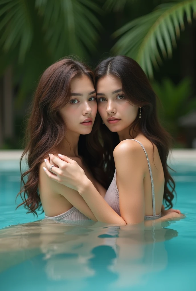 beautiful Ukrainian models posing in the swimming pool