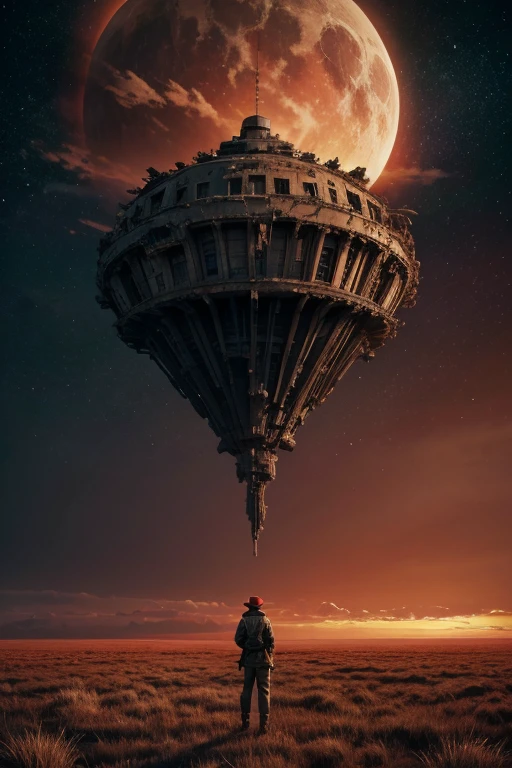 Highest quality、masterpiece、Desolate Earth、wreckage、Red Sky、Surrealism