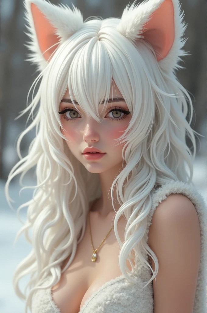 White hair, furry ears, beautiful girl, creampie, sex