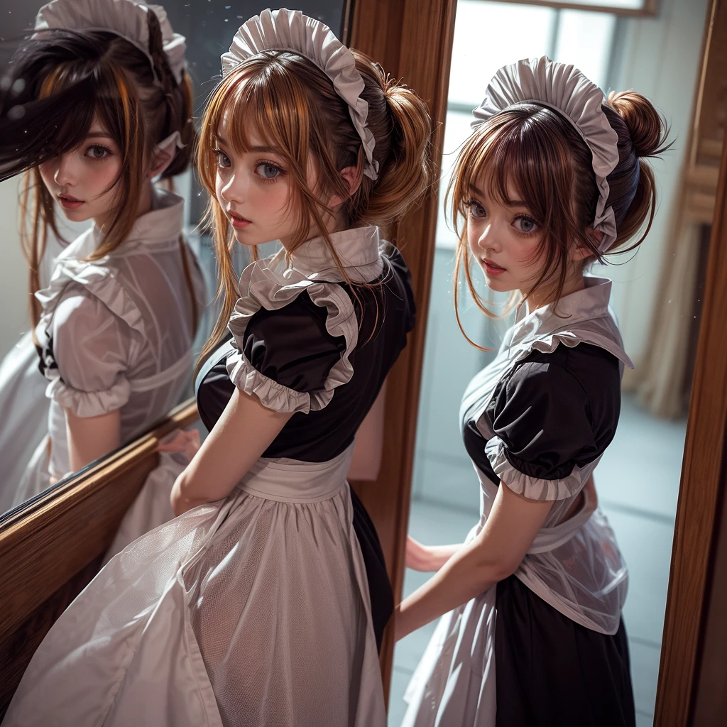 (Extremely Detailed((Kawaii Maid Group in a row:1.37))), Childish perfect face, Reflective Eyes, Detailed(Delicate Clothing textures), Dynamic Joyful Expressions LifeLike Rendering, (Specular Reflection:1.2), TopQuality 8K Ultra-detailed masterpiece (ProfessionalPhoto:1.37), (Acutance:0.8), (Luminism:1.28), (Renaissance art style), (Colorful Light particles:0.75), (Muscle:-0.5), ((Full body from side)), {(SkirtLift)|glossy floor|Kissing}, Radiant Fine Skin with Transparency, (Exposed:0.5), (Different Types of Vivid Hair Color:1.35), 