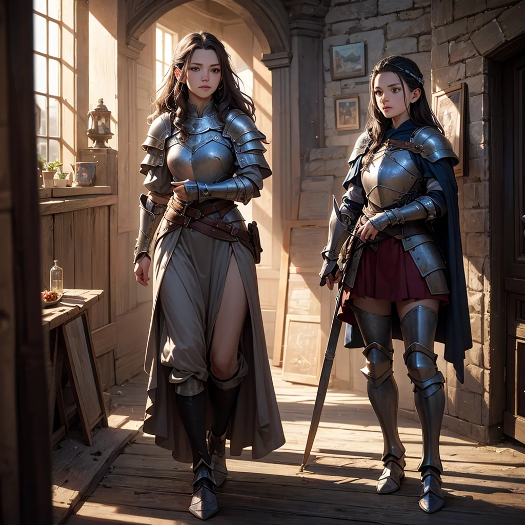 CG, Unity, 8k, wallpaper, Highest quality, masterpiece, Lovely lady, 18-year-old, (Realistic), Best lighting, Complex pupil, Intricate weaving, Detailed Background,The Hobbit,A composition that shows the whole body,One Woman,Full Body、Knight in Armor,Iron Mask