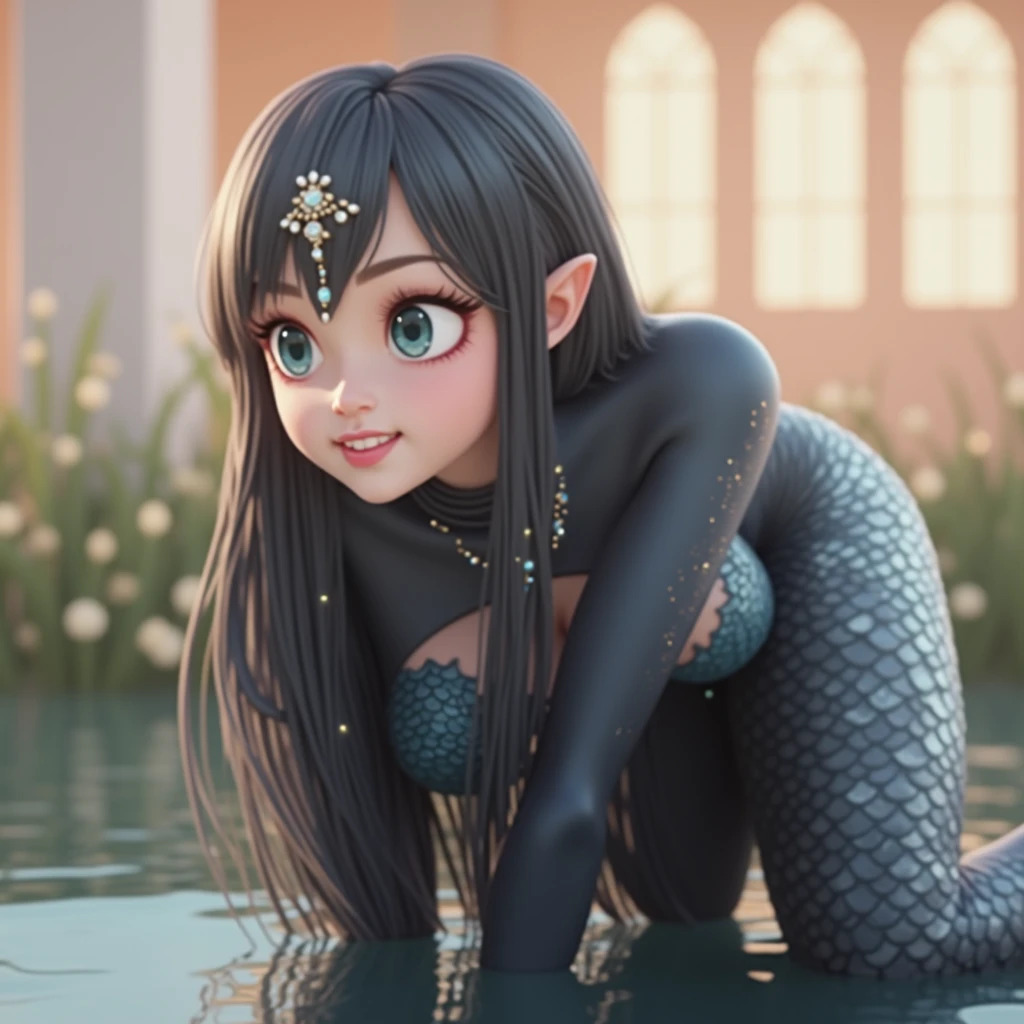estilo 3D, Mermaid baby, barnet, calda azul --auto