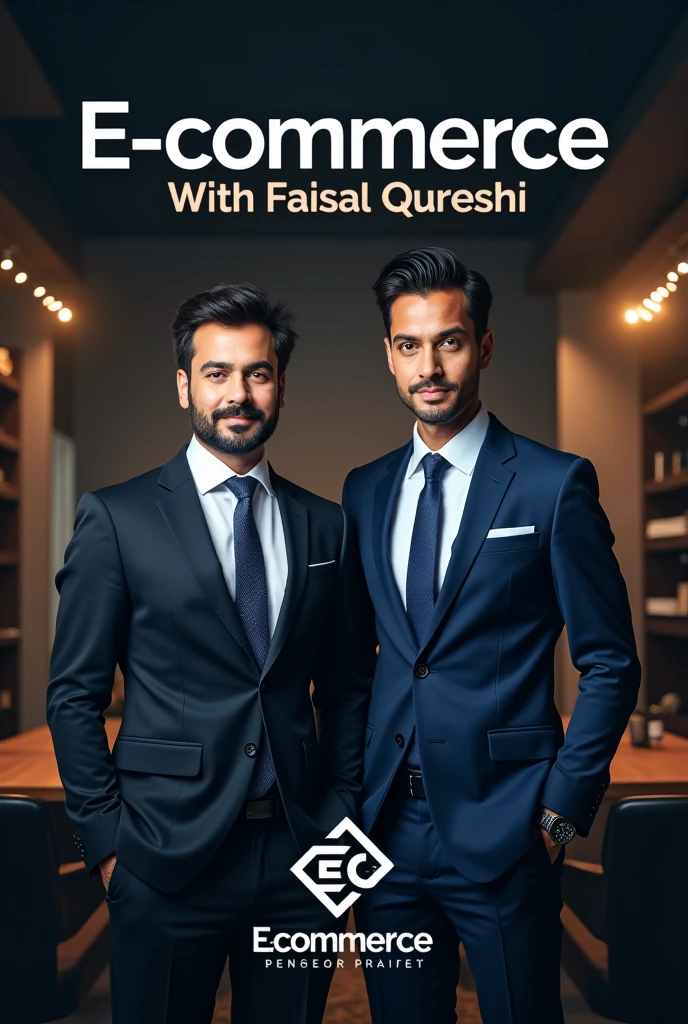 I want to create a real picture that has my channel name (E-commerce With Faisal Qureshi) and a very nice logo and a businessman and very handsome lucturar man in this picture. In single parson