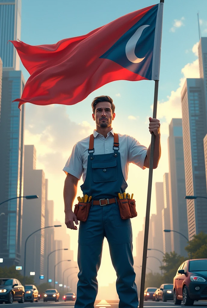 A Air Conditioner technician with Flag in Hand