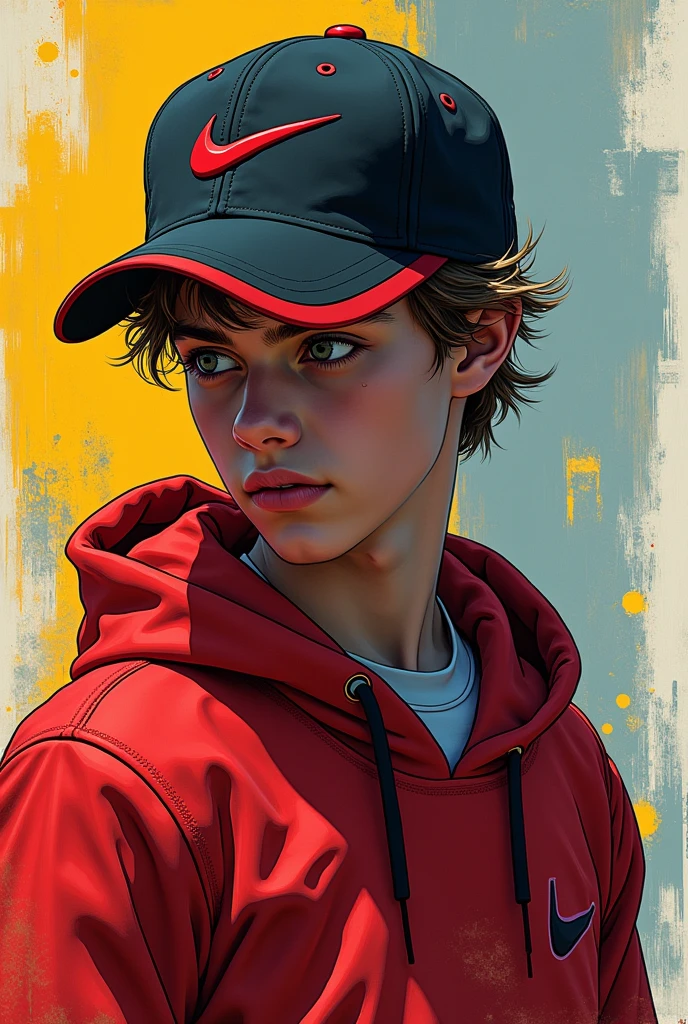 A boy with a black and red Nike hat
.