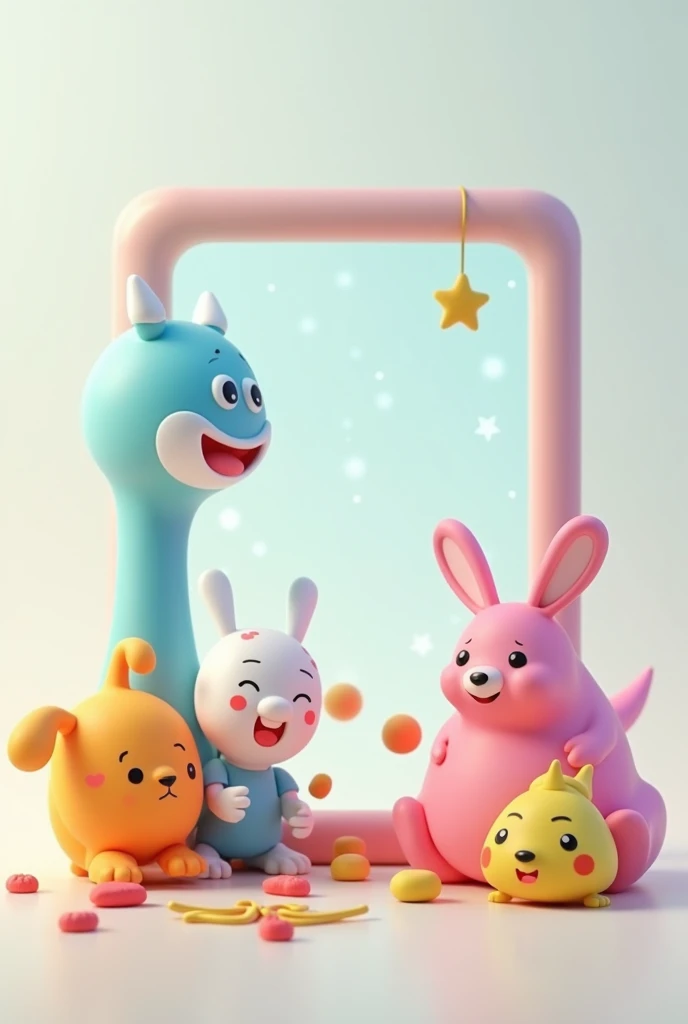 top view; style: cartoon: 
make a rectangular transparent background 
in the rectangular Background Edges add some 3d rendered toys 
must be the middel of the rectangular no object, it will be free and transparent