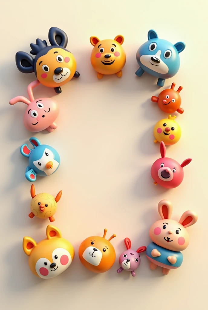 top view; style: cartoon: 
make a rectangular transparent background 
in the rectangular Background Edges add some 3d rendered toys 
must be the middel of the rectangular no object, it will be free and transparent no background on the toys