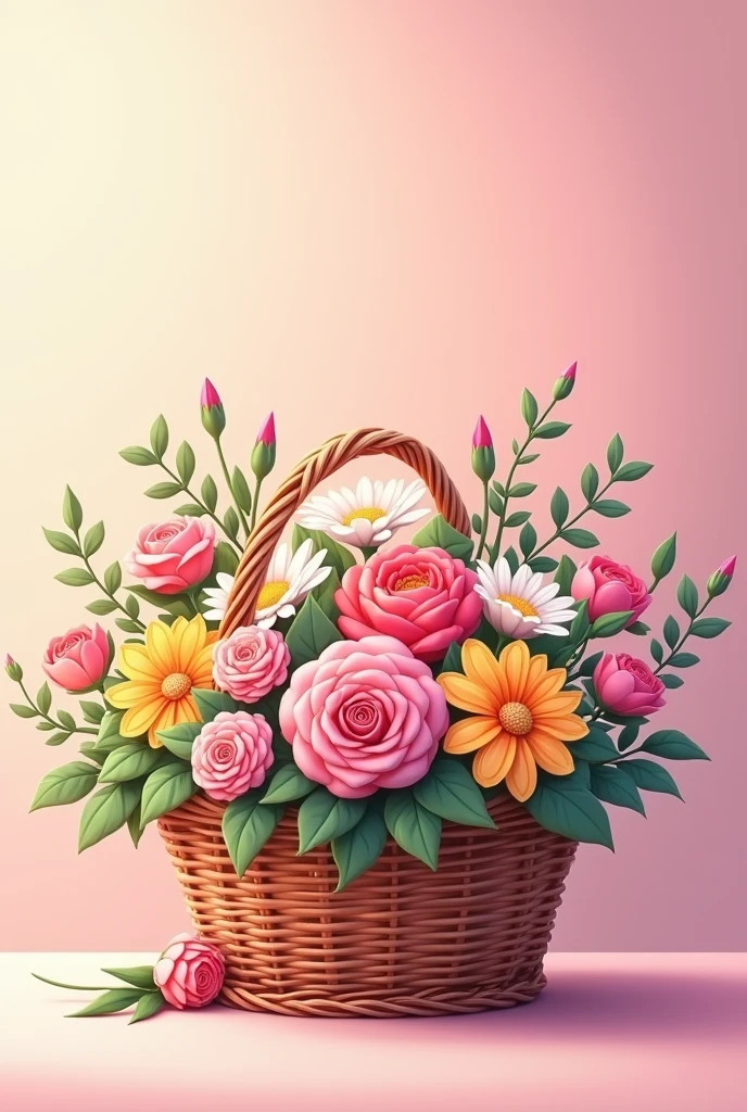 Create a 4k cartoon type wallpaper of realistic looking flowers in a basket for my iPhone.