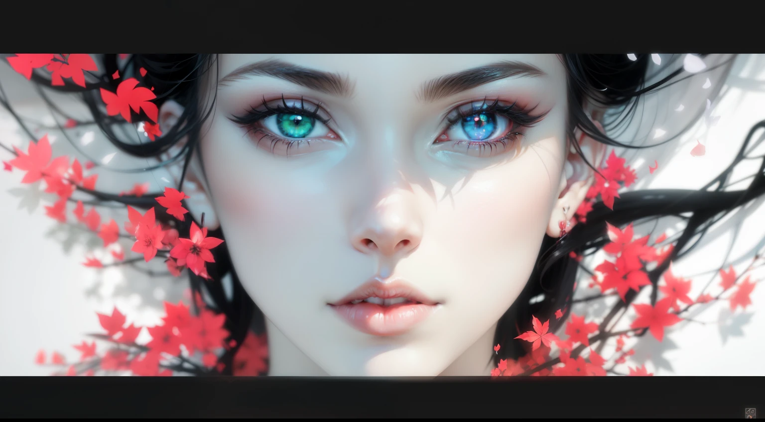 there is a woman with red eyes and a black and white background, beautiful anime face, luminous red eyes, stunning anime face portrait, anime styled 3d, anime highly detailed, pretty anime face, anime style. 8k, high detailed face anime, detailed anime soft face, with glowing red eyes, anime styled digital art, anime style 4 k, 3 d anime realistic