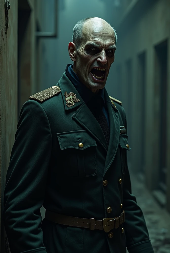 (raw photo, best quality) , (Realistic, photo-realistic: 1.4), extremely formidable general plan, masterpiece, ultra-detailed, high resolution, best illustration, best shadow, complex, depth of field, Gluskin is seen as a young man aged 25, Very tall and athletic with a smooth black back and light blue eyes, he has a big scary smile (scary smile) (smile), his look is crazy and perverse (crazy eyes) (perverse look), Eddie’s face is covered in red scabs, of dandruff and marks on the left side of the face, he has a severe case of subconjunctival hemorrhage in both eyes, the right more than the left (the left part of his face is seriously injured), his hair short and black, he is shaved on the sides and he is headlined backwards, he is shaved, he wears old-fashioned gentleman’s clothes roughly stitched and redressed together in a grey blood-stained shirt with slightly rolled sleeves, dark blue bow tie and matching vest, plus black fingerless gloves, matching work boots, belt, cargo pants and cuffs, holds a big sharp knife in his hand, is in a closed space that is unhealthy, and dotted with sewing tools and mannequins, The atmosphere is dark, scary and scary, Photorealistic style 8k, DSLR, high quality, (film grain: 1.4), Fujifilm XT3,