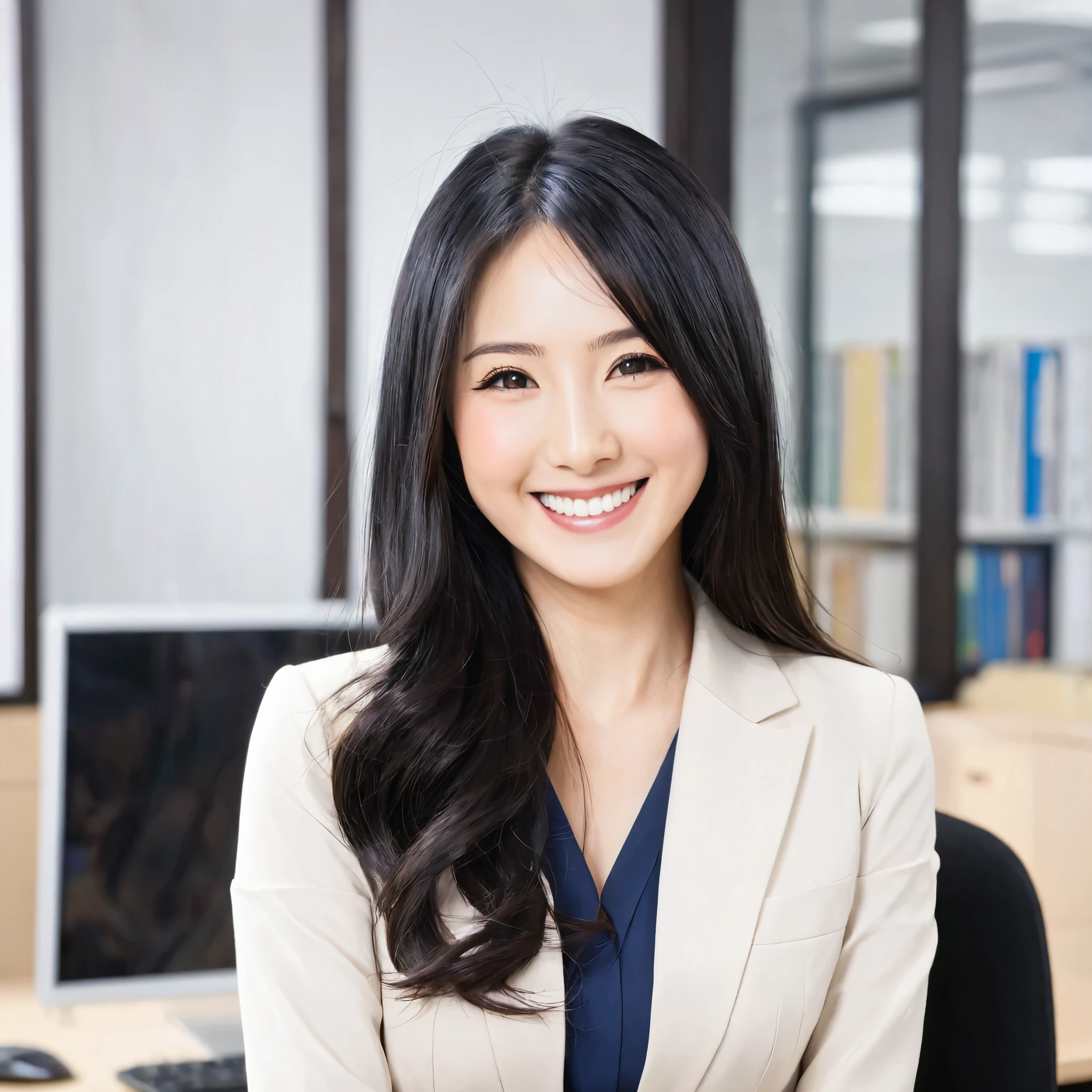 Japanese、woman、OL、Bust Shot、smile、Long Black Hair、smile、office